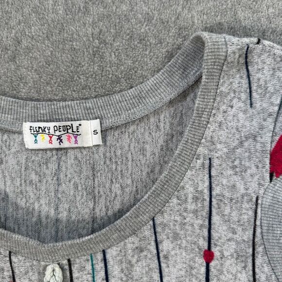 Funky People Tulip Print Sweater Mini Dress Womens Small Gray Cap Sleeve Tassel - Picture 3 of 9